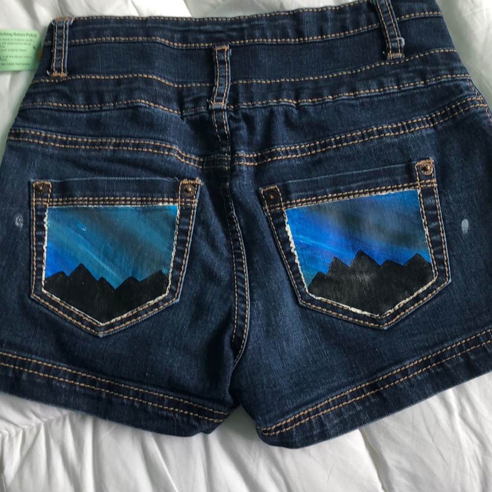 High waisted painted jean shorts
